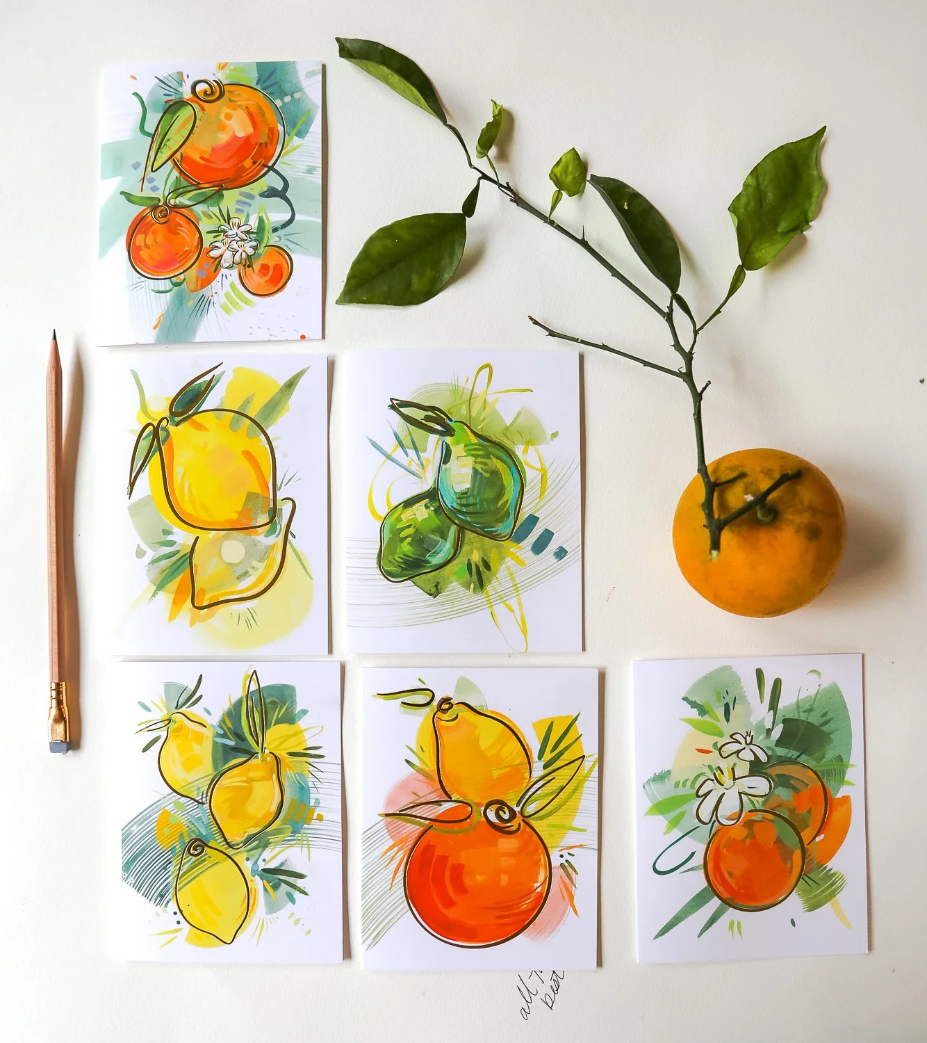 Pair of Oranges Single Greeting Card | Gold Foil | Blank Inside